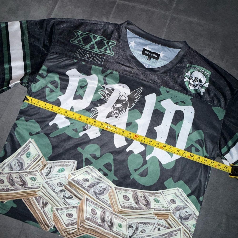 Reason Men's Black and Green 'Paid' Graphic Jersey Size XL - Picture 6 of 11